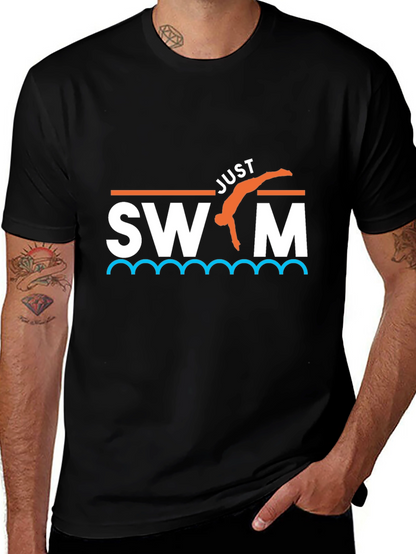 Camiseta Negra Just Swim Divertida para Natación