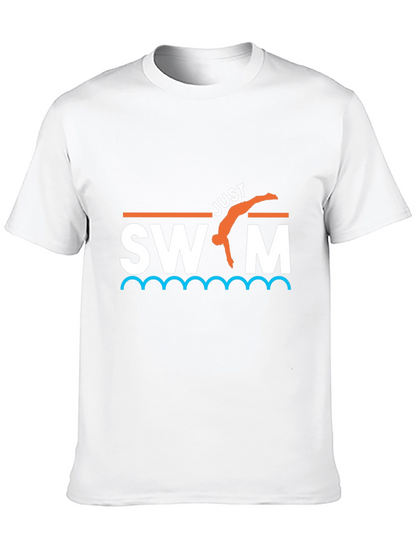 Camiseta Negra Just Swim Divertida para Natación
