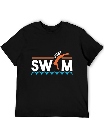 Camiseta Negra Just Swim Divertida para Natación