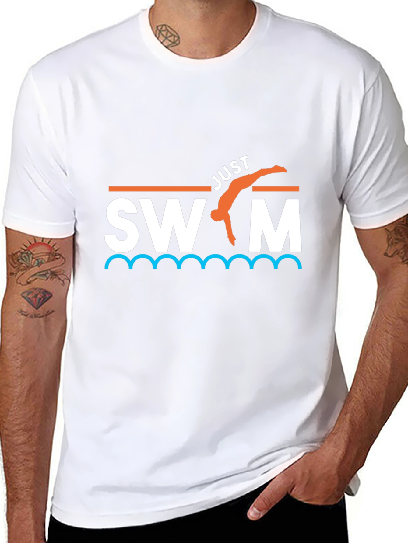 Camiseta Negra Just Swim Divertida para Natación