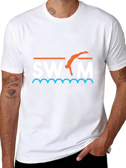 Camiseta Negra Just Swim Divertida para Natación