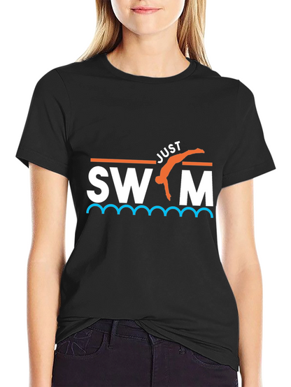 Camiseta Negra Just Swim Divertida para Natación