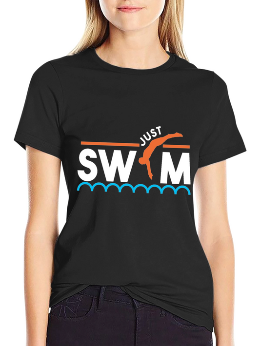 Camiseta Negra Just Swim Divertida para Natación