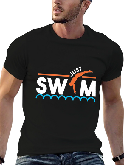 Camiseta Negra Just Swim Divertida para Natación