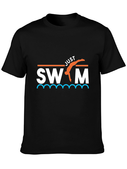 Camiseta Negra Just Swim Divertida para Natación