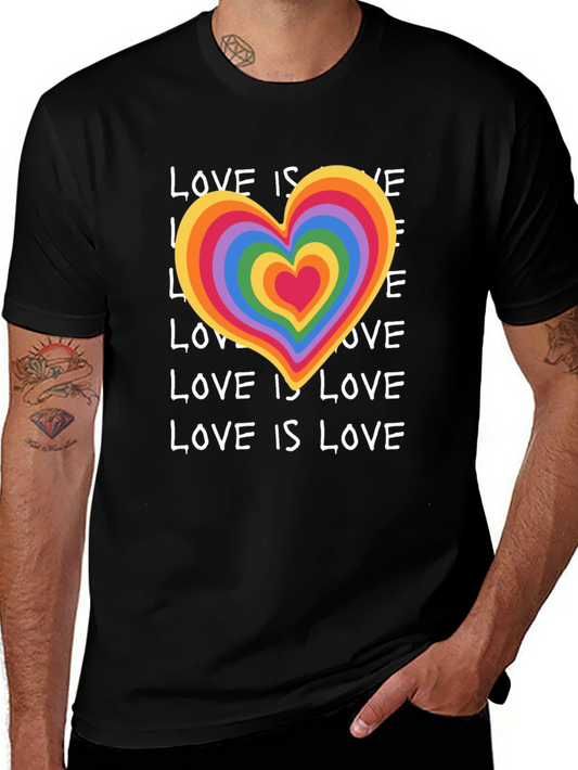 Camiseta Negra Corazón Arcoíris - Love is Love