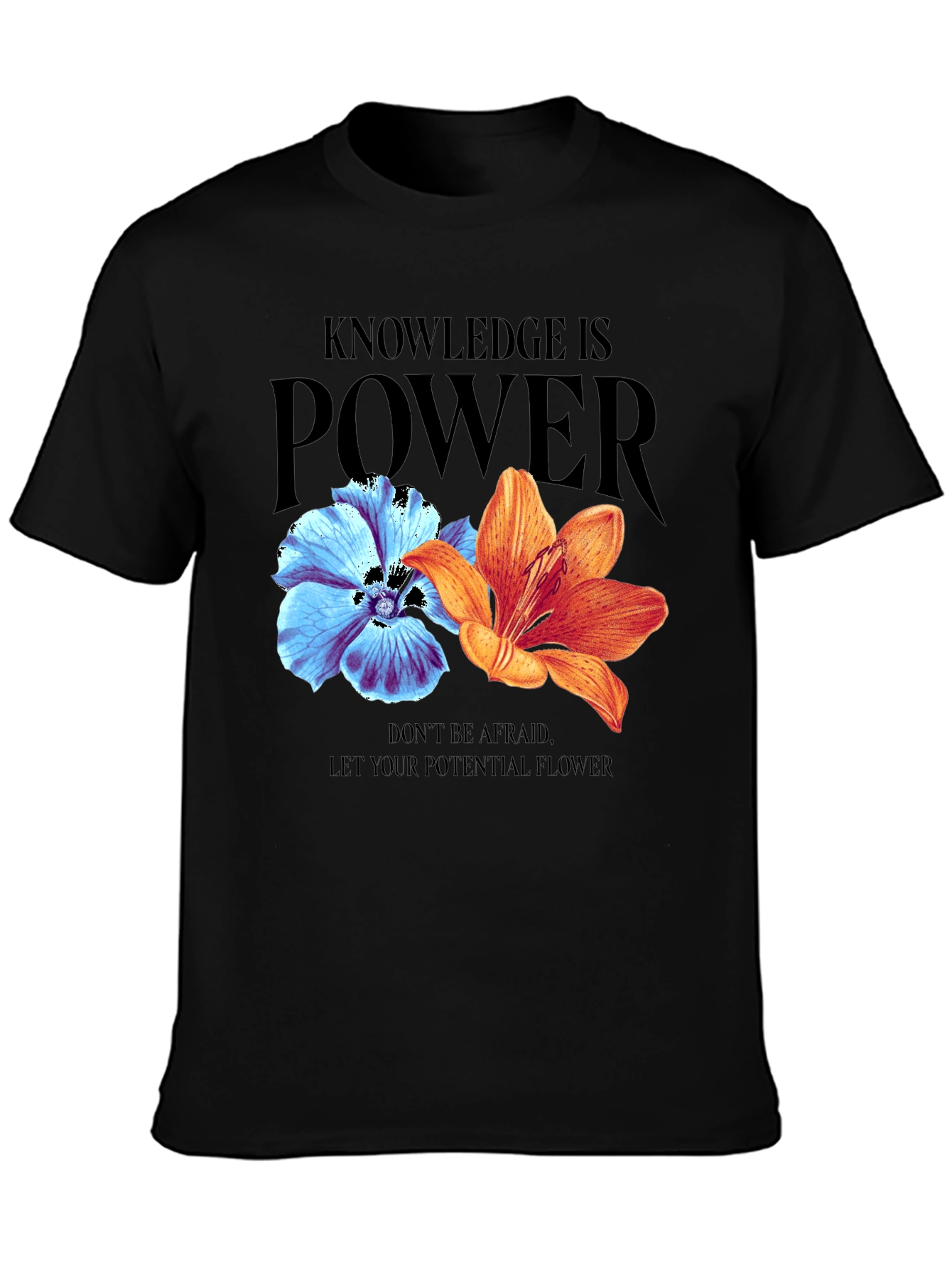 Camiseta Negra Flores: Conocimiento es Poder