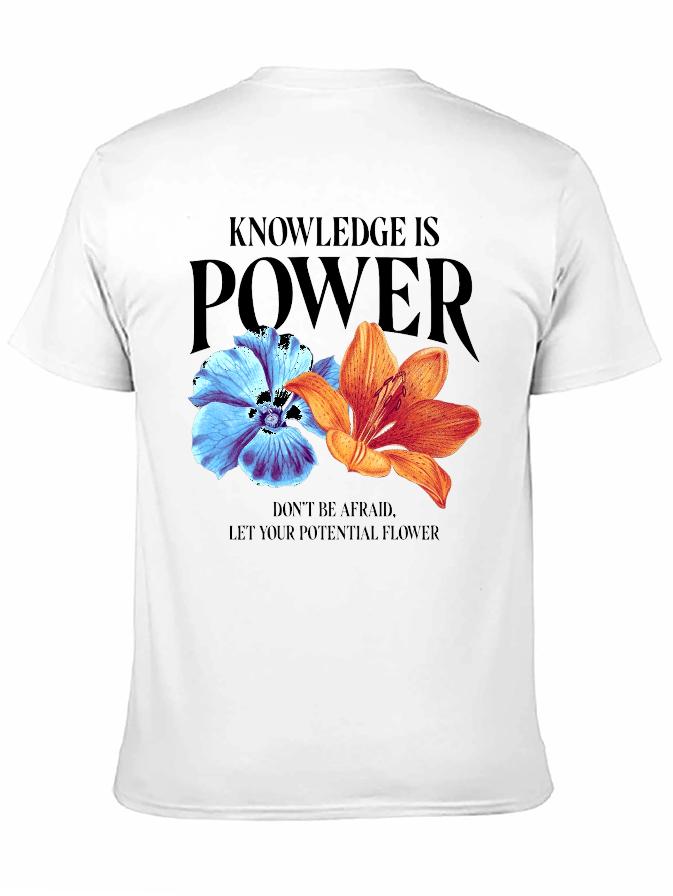 Camiseta Negra Flores: Conocimiento es Poder