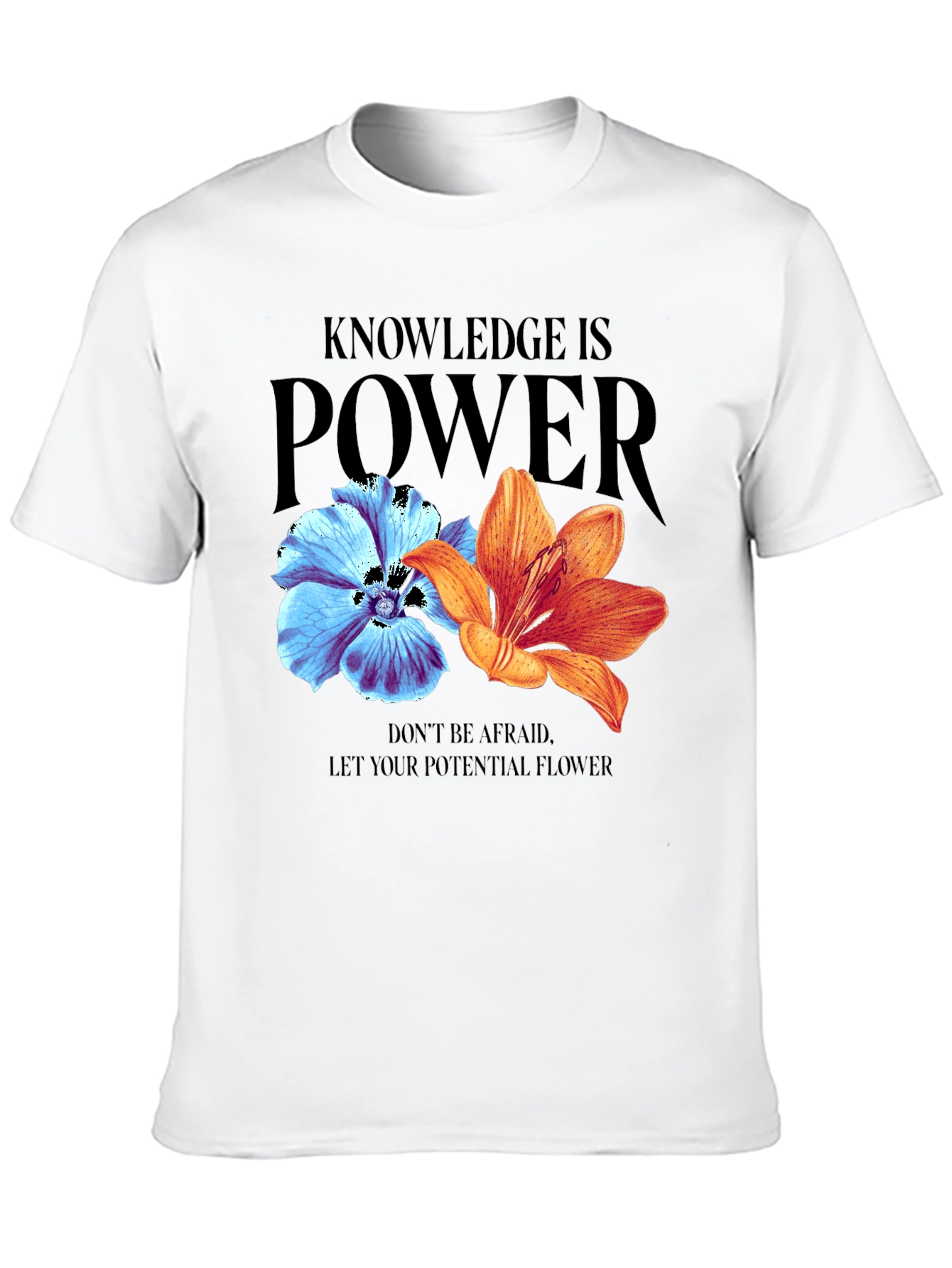 Camiseta Negra Flores: Conocimiento es Poder