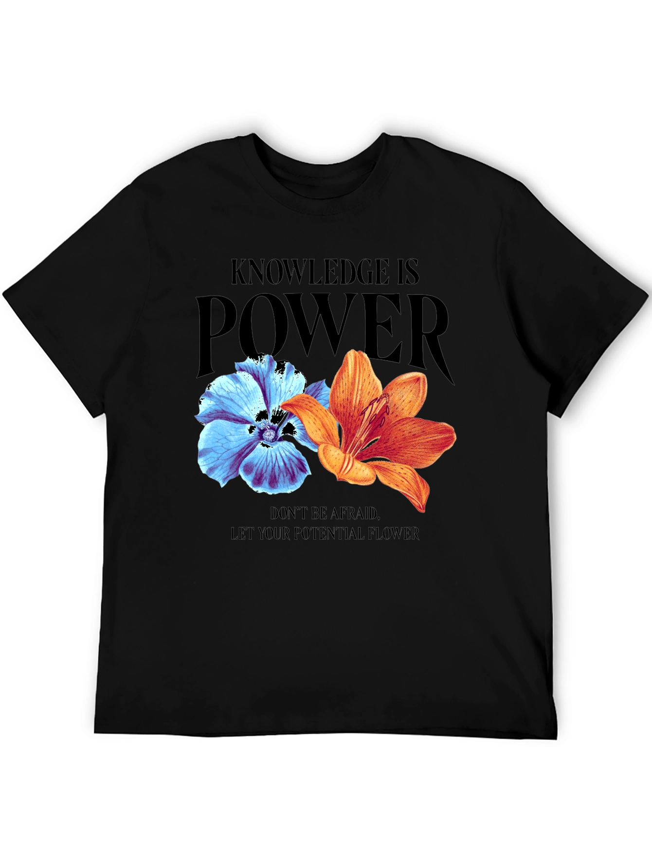 Camiseta Negra Flores: Conocimiento es Poder