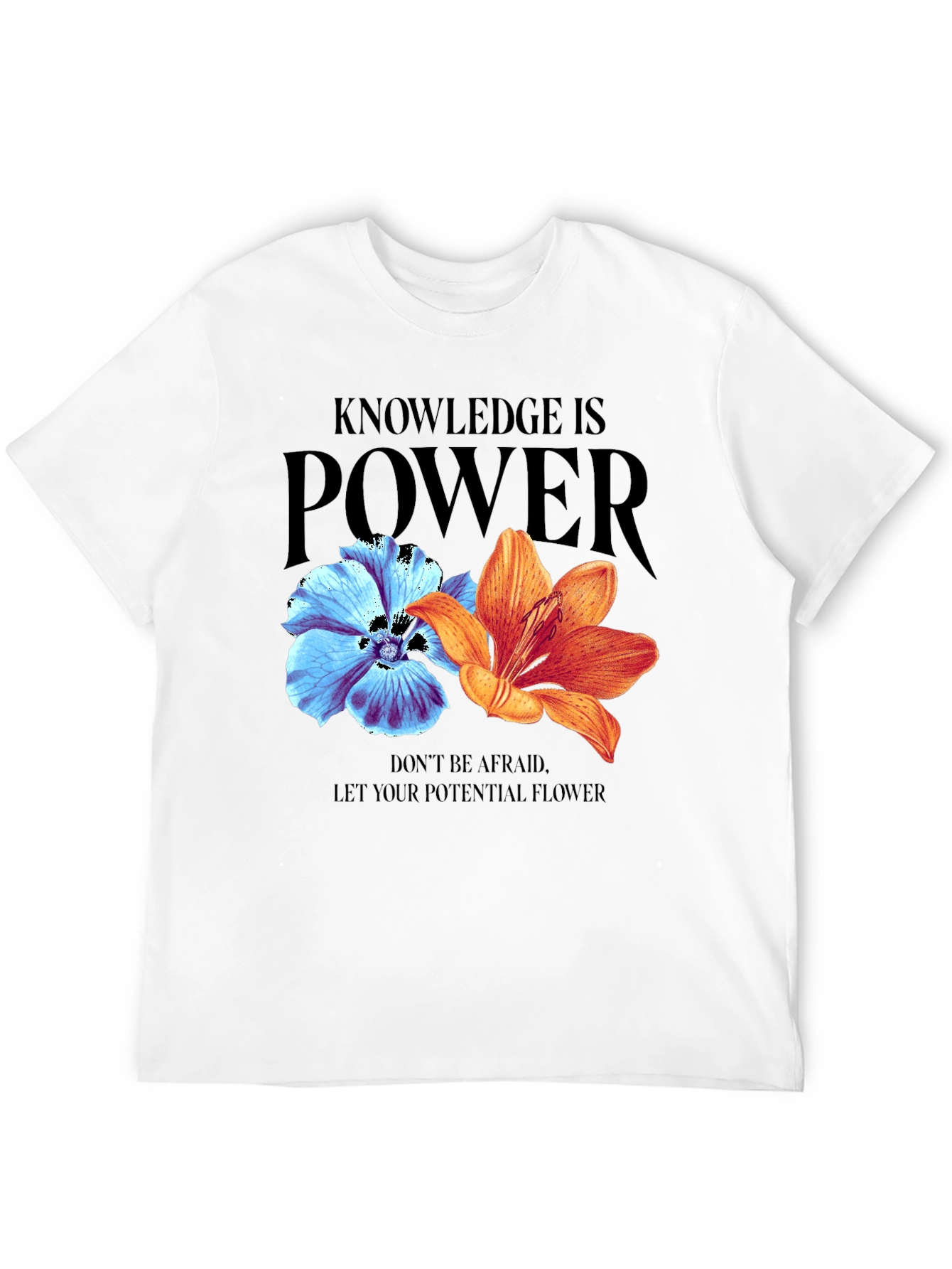 Camiseta Negra Flores: Conocimiento es Poder