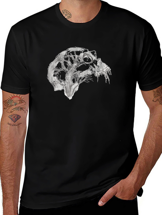Camiseta Negra con Diseño Abstracto de Cráneo