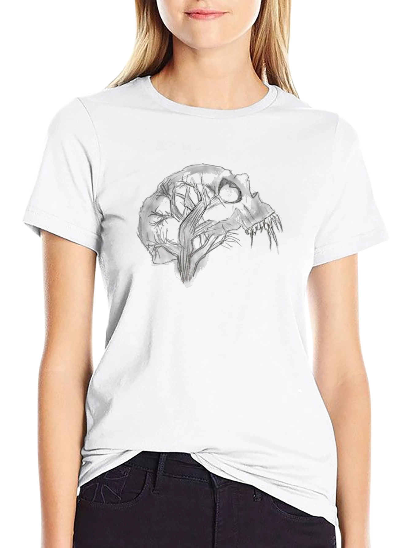 Camiseta Negra con Diseño Abstracto de Cráneo
