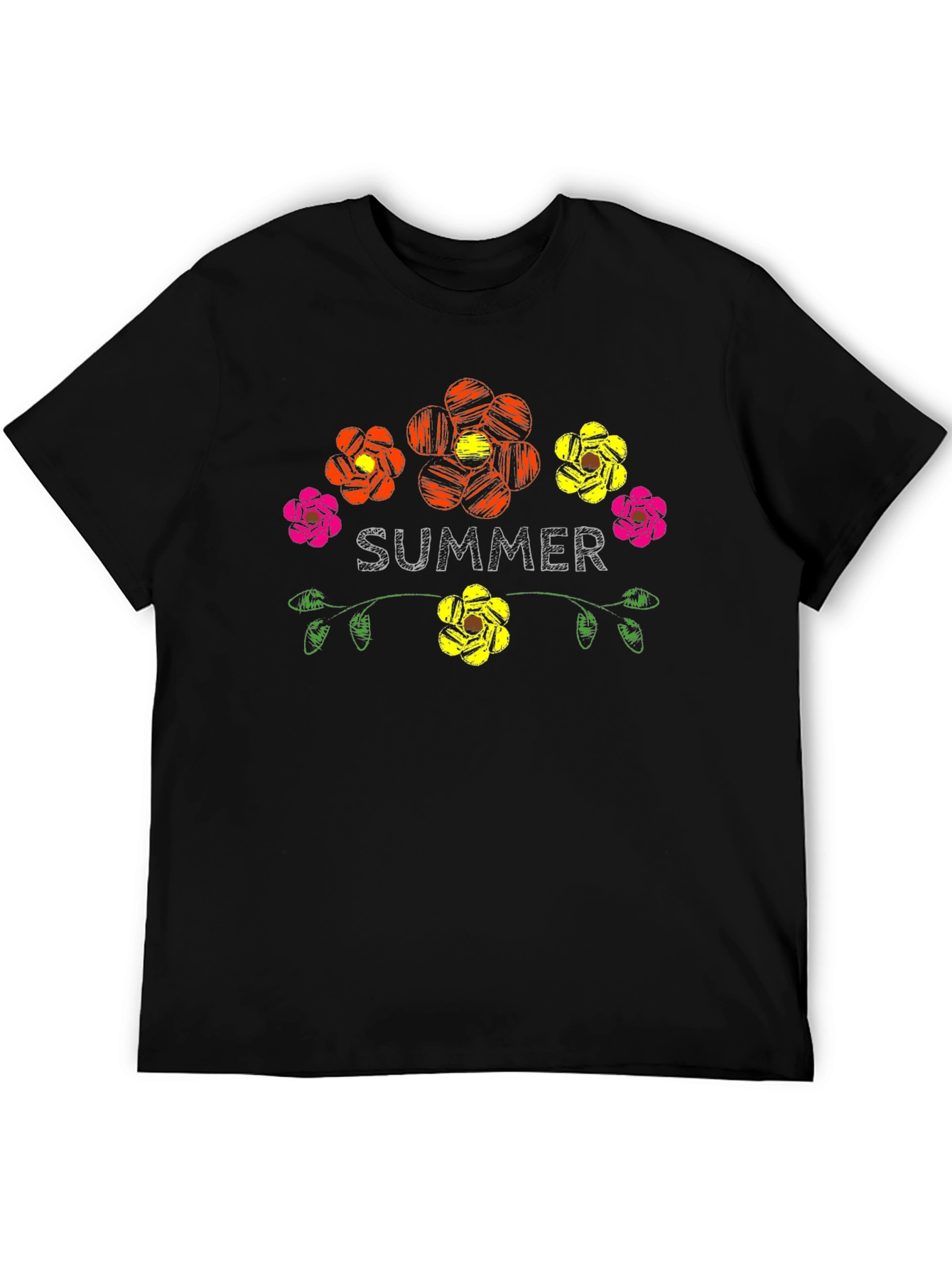 Camiseta Negra Verano Floral Estilo Bordado