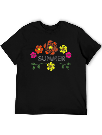 Camiseta Negra Verano Floral Estilo Bordado