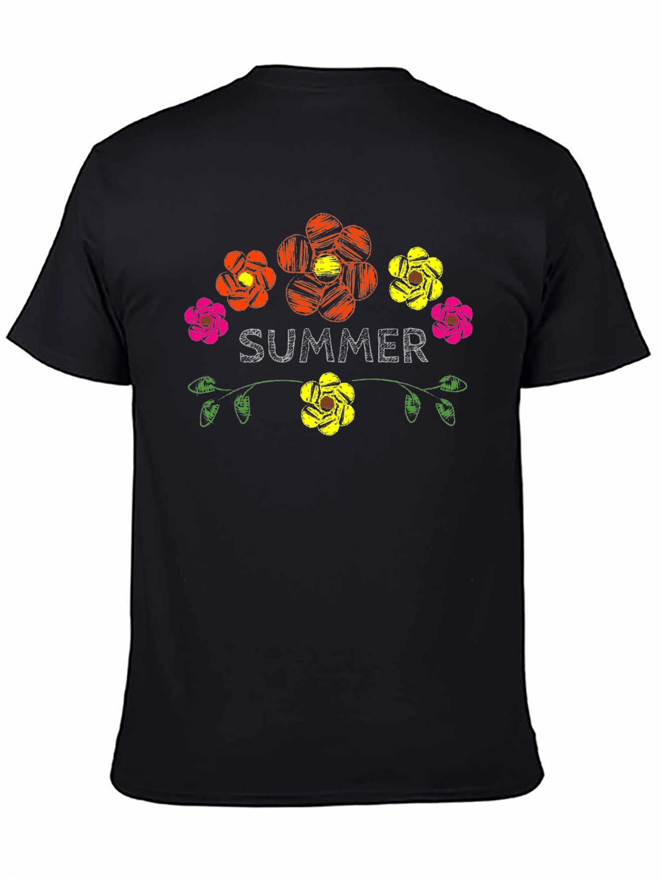 Camiseta Negra Verano Floral Estilo Bordado