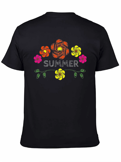 Camiseta Negra Verano Floral Estilo Bordado