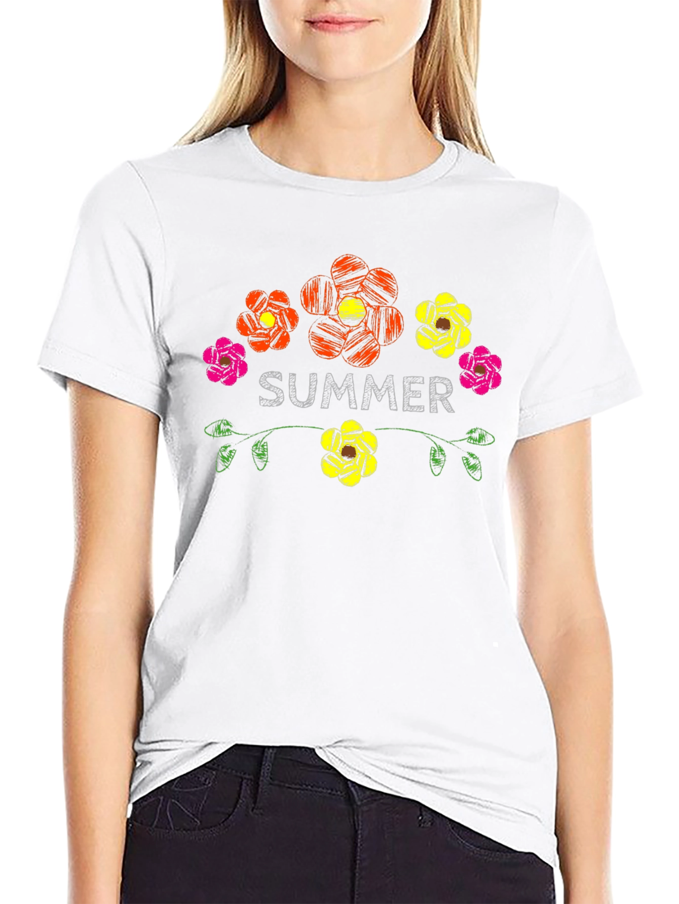 Camiseta Negra Verano Floral Estilo Bordado