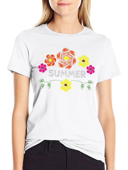 Camiseta Negra Verano Floral Estilo Bordado