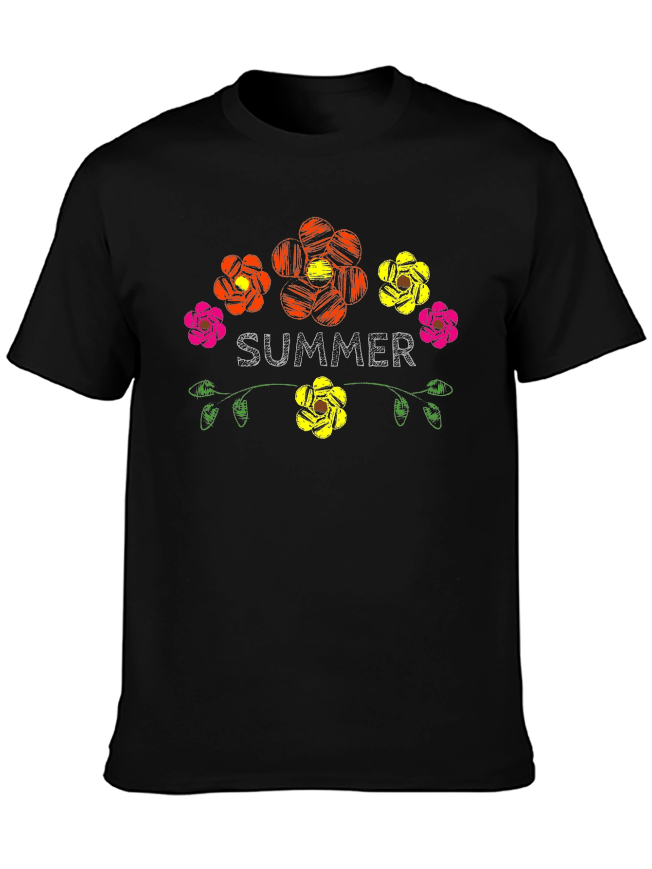 Camiseta Negra Verano Floral Estilo Bordado