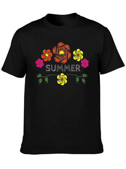Camiseta Negra Verano Floral Estilo Bordado