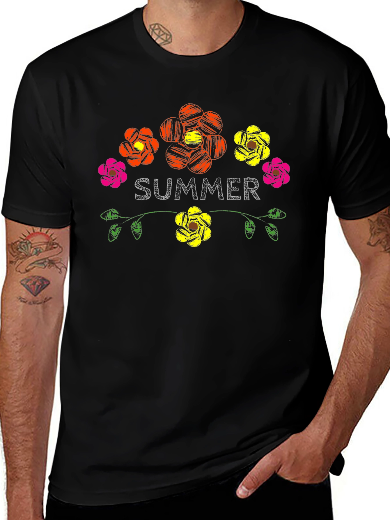Camiseta Negra Verano Floral Estilo Bordado