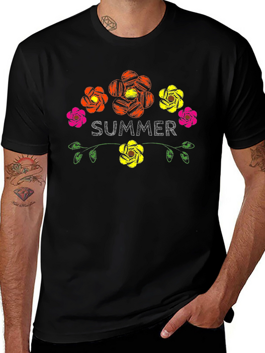 Camiseta Negra Verano Floral Estilo Bordado