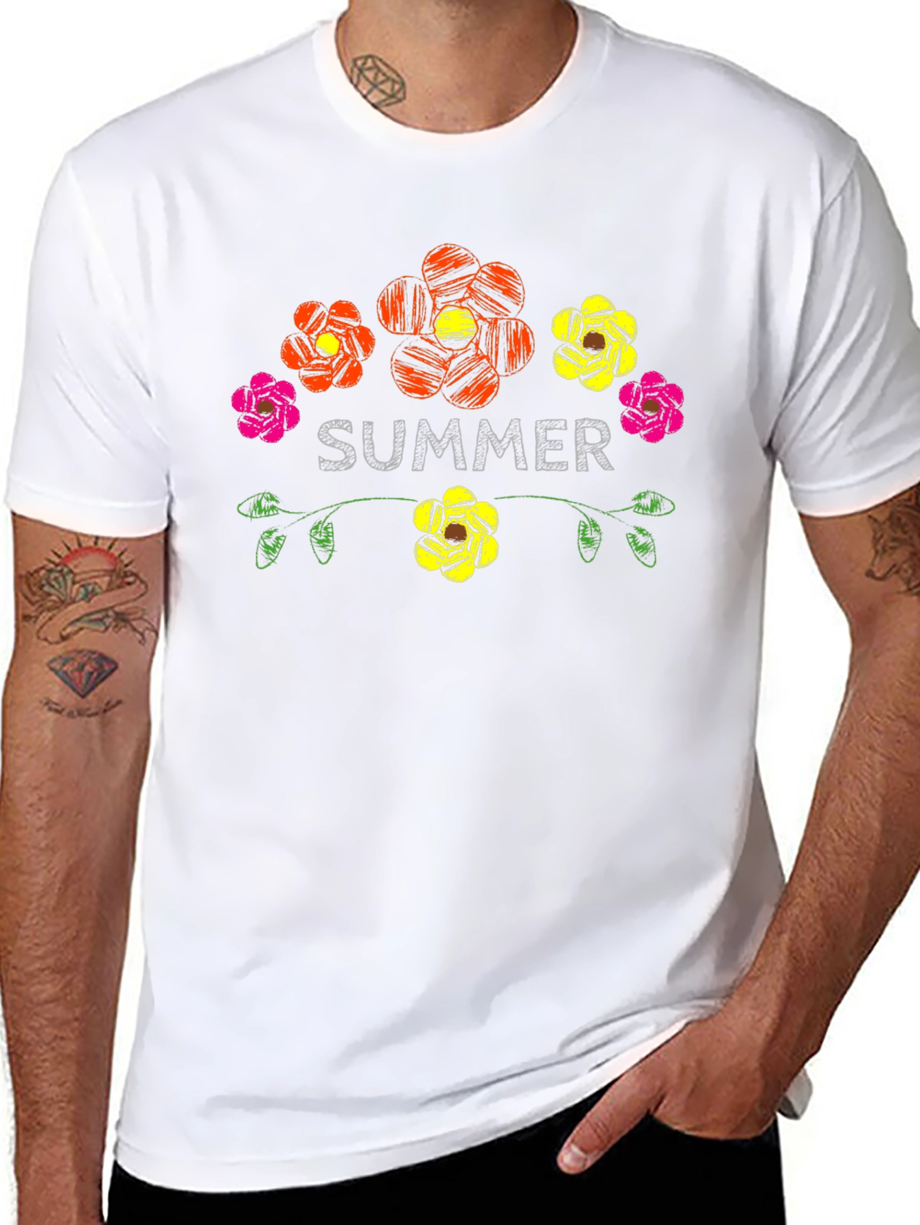Camiseta Negra Verano Floral Estilo Bordado