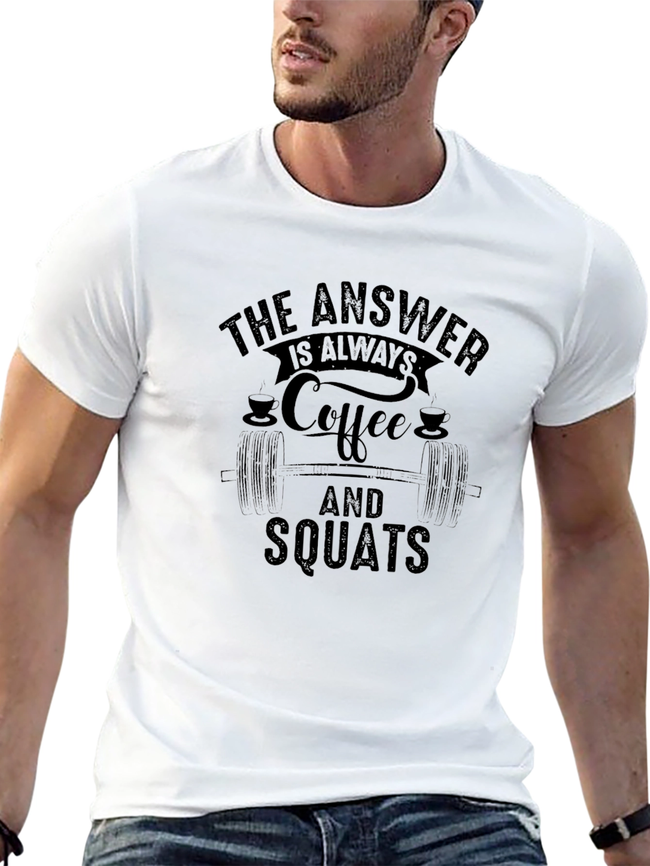 Camiseta Negra: Café y Sentadillas
