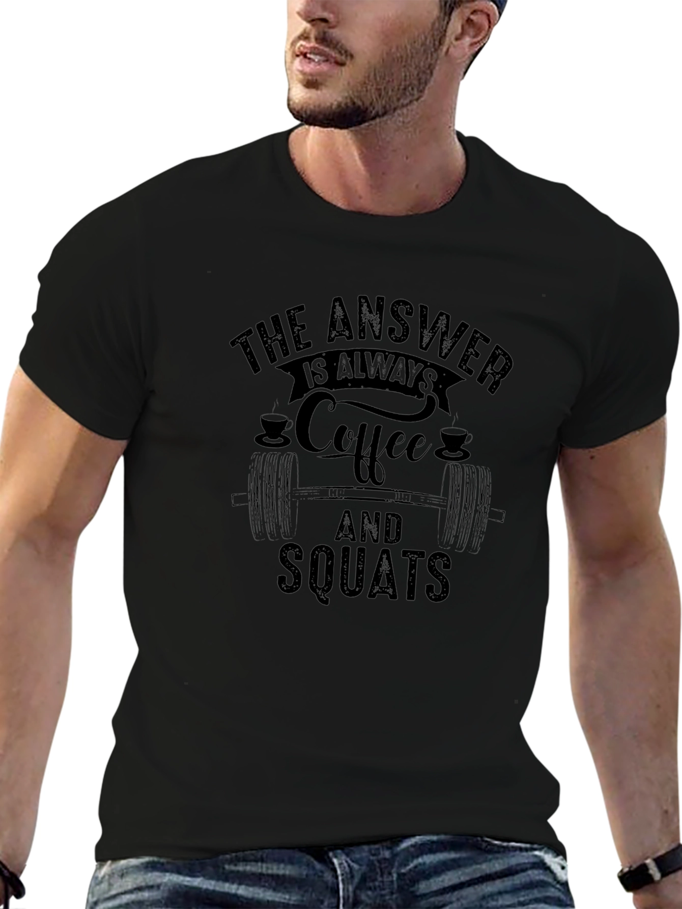 Camiseta Negra: Café y Sentadillas