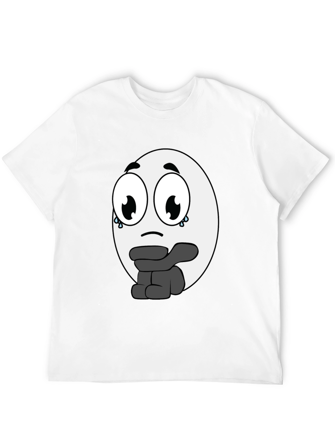 Camiseta Negra con Diseño de Emoticono Triste