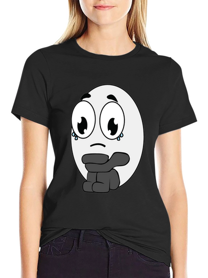 Camiseta Negra con Diseño de Emoticono Triste