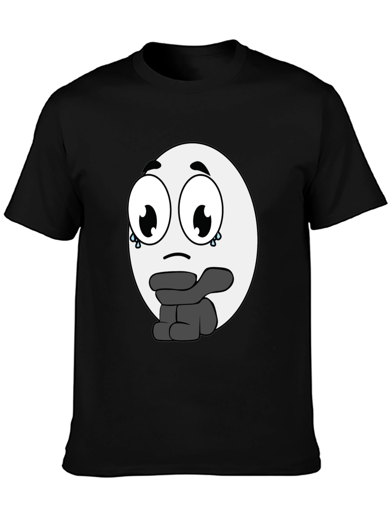 Camiseta Negra con Diseño de Emoticono Triste
