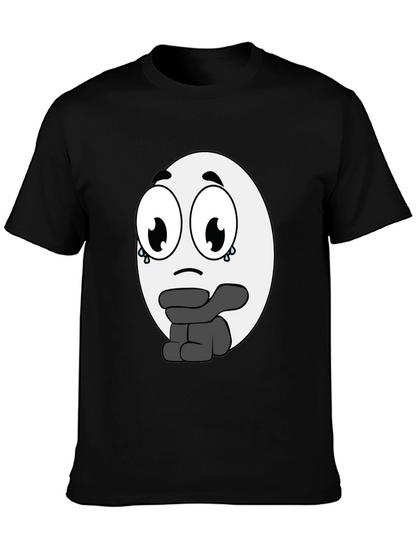 Camiseta Negra con Diseño de Emoticono Triste