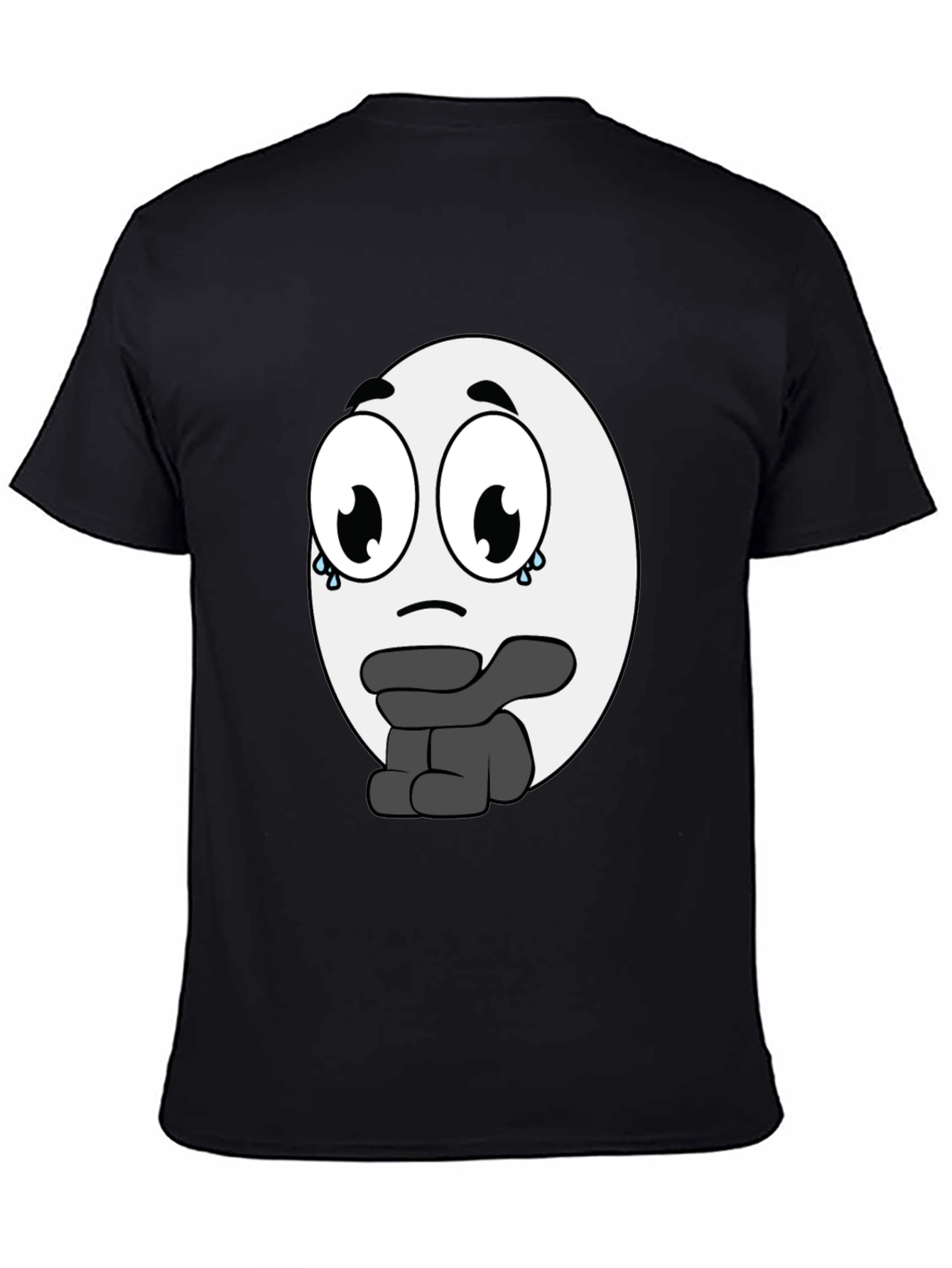 Camiseta Negra con Diseño de Emoticono Triste