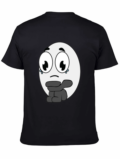 Camiseta Negra con Diseño de Emoticono Triste