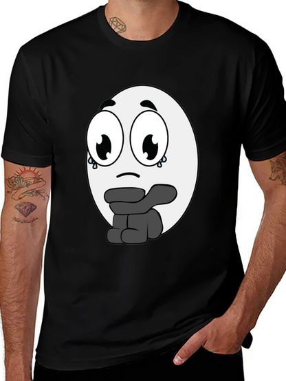 Camiseta Negra con Diseño de Emoticono Triste