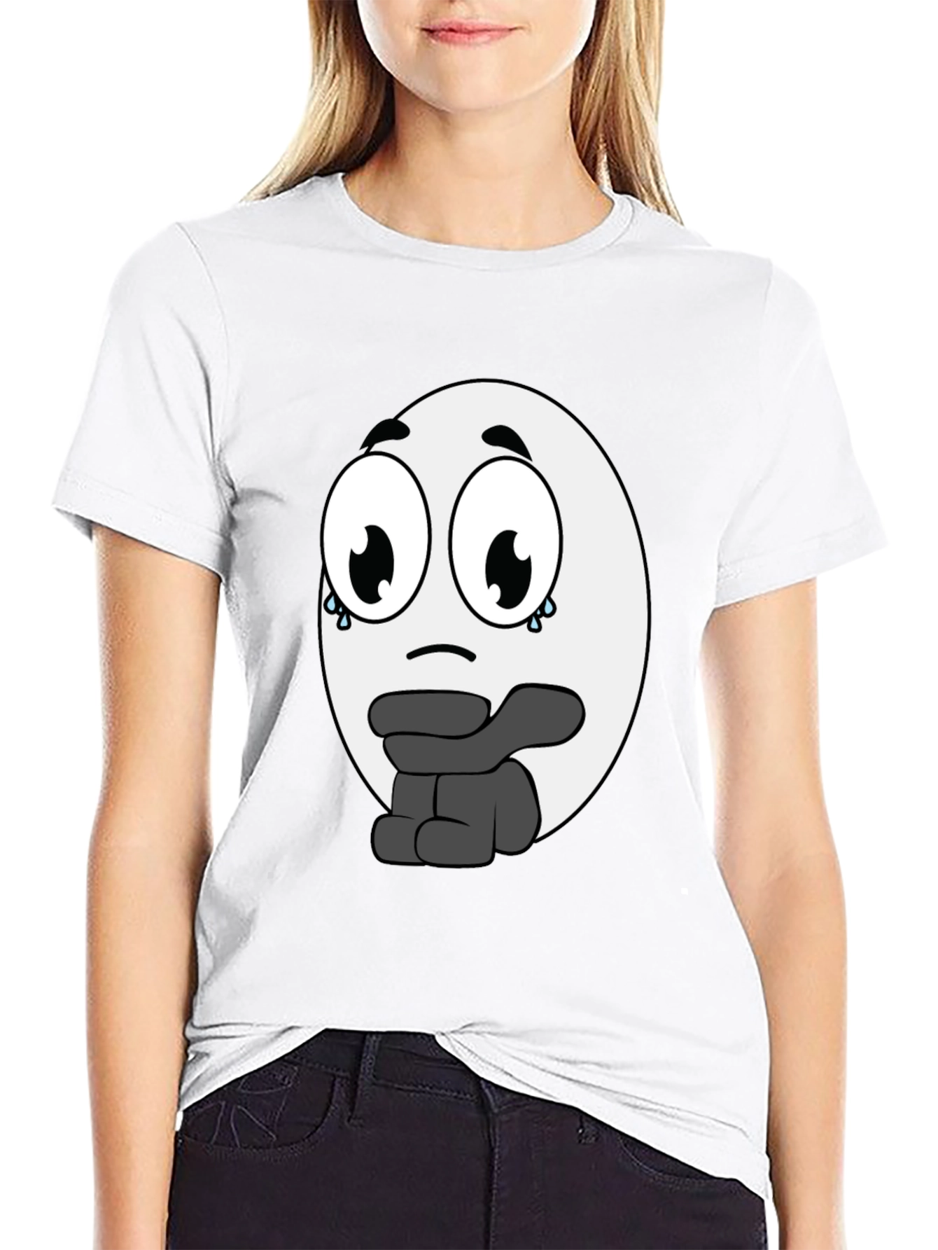 Camiseta Negra con Diseño de Emoticono Triste