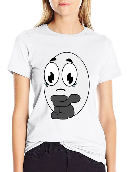 Camiseta Negra con Diseño de Emoticono Triste