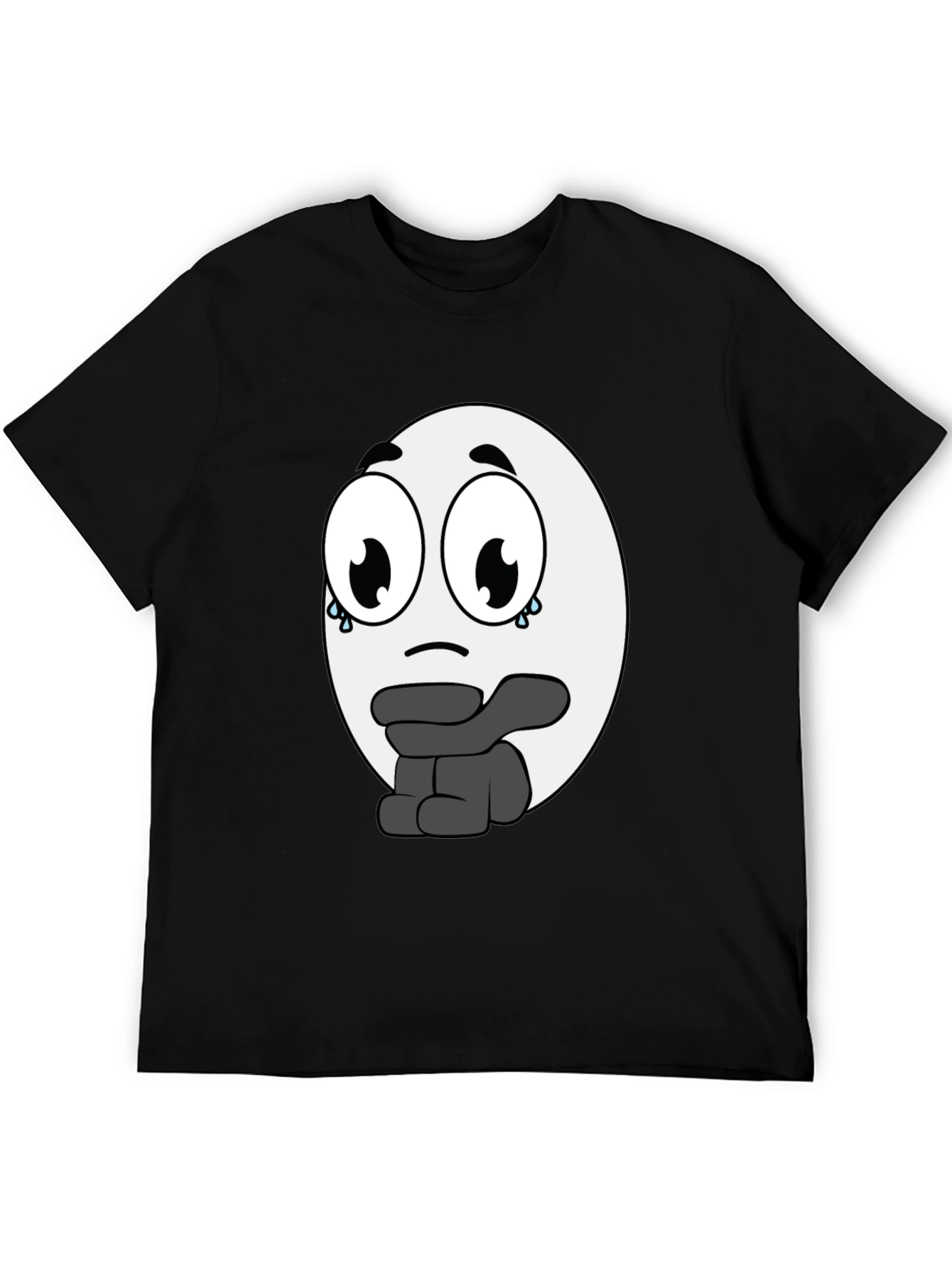 Camiseta Negra con Diseño de Emoticono Triste