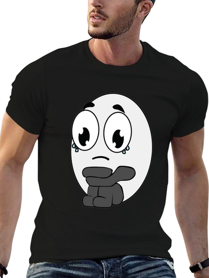 Camiseta Negra con Diseño de Emoticono Triste