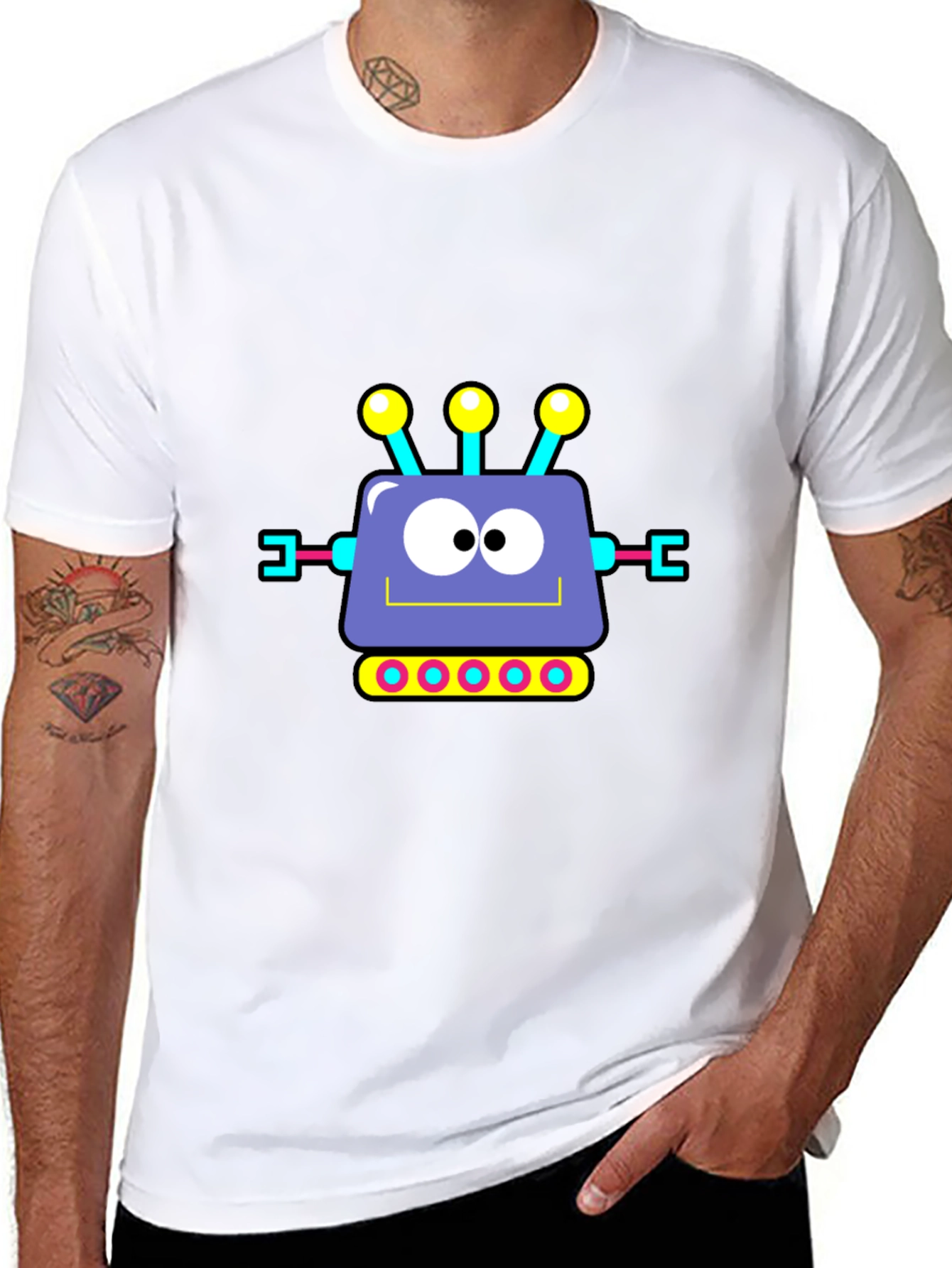 Camiseta Negra con Diseño de Robot Animado