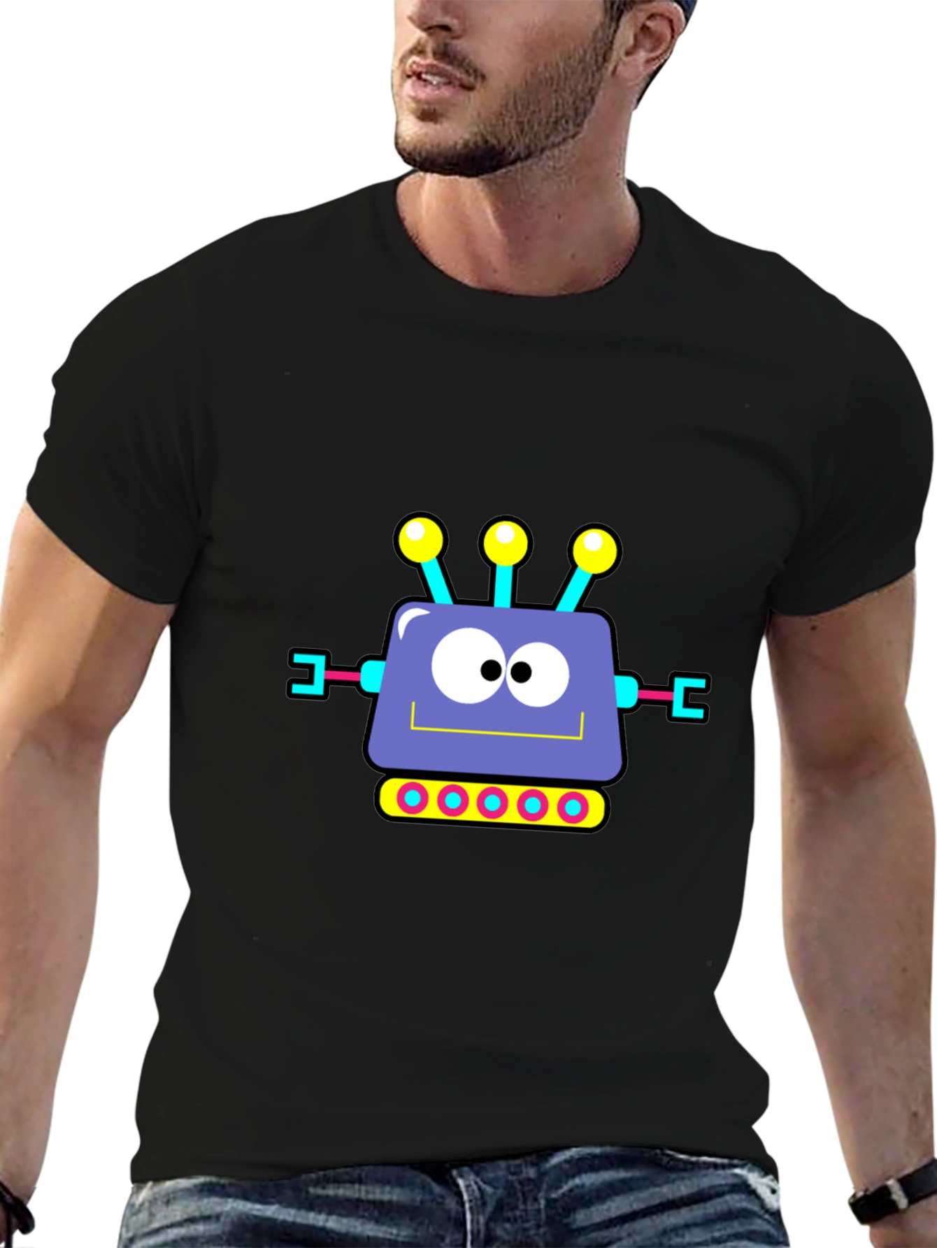 Camiseta Negra con Diseño de Robot Animado