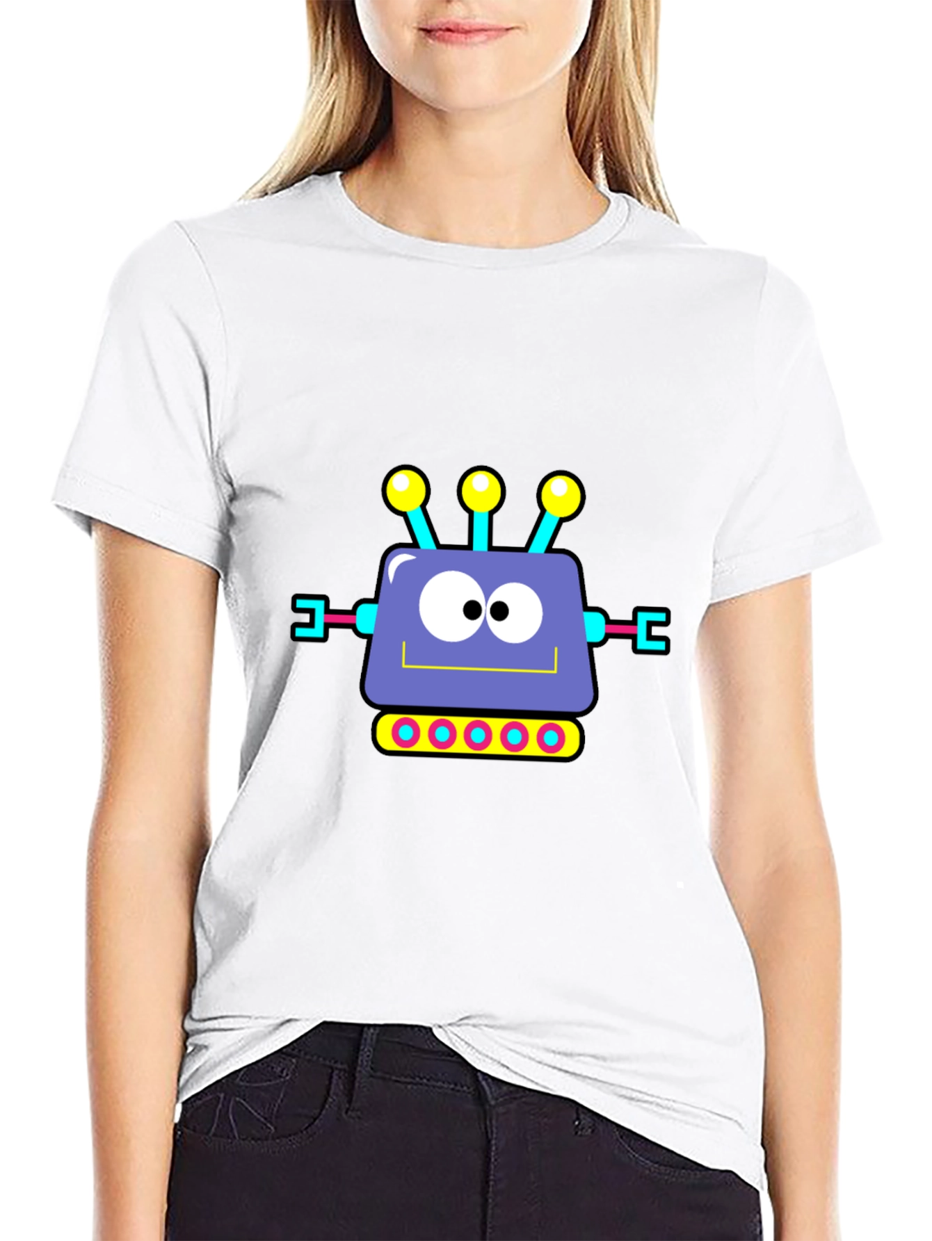 Camiseta Negra con Diseño de Robot Animado
