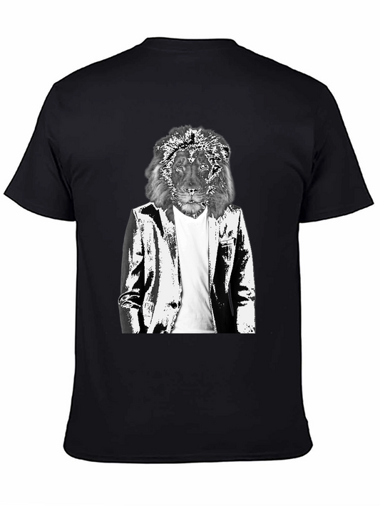 Camiseta Negra con Diseño de León Elegante