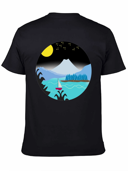 Camiseta Negra con Diseño de Paisaje Nocturno
