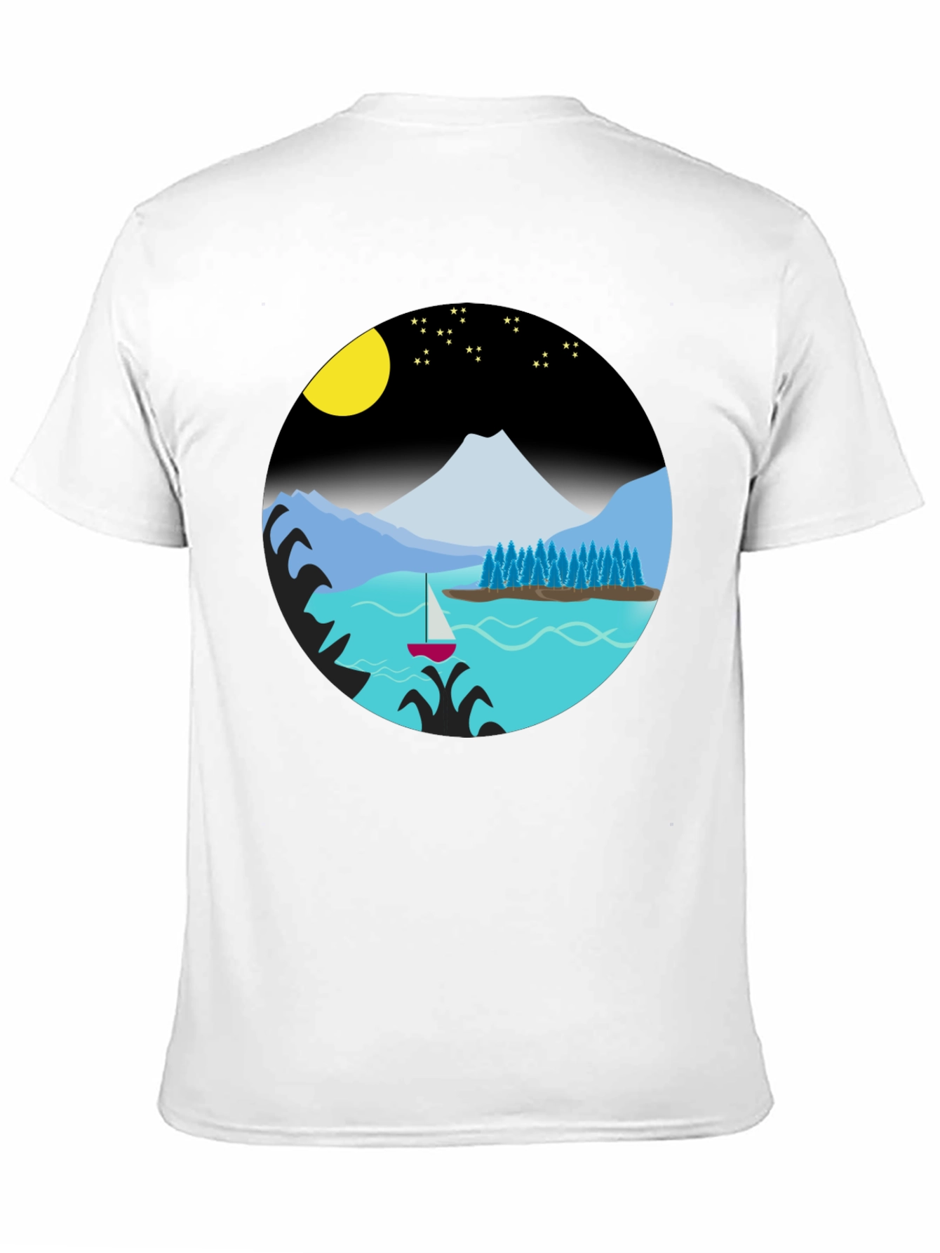 Camiseta Negra con Diseño de Paisaje Nocturno