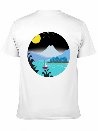 Camiseta Negra con Diseño de Paisaje Nocturno