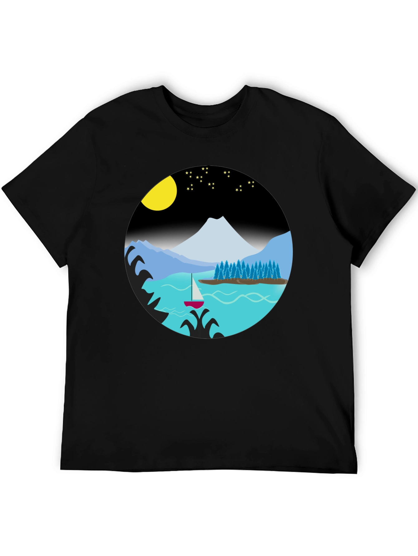Camiseta Negra con Diseño de Paisaje Nocturno