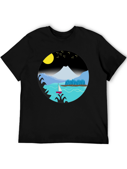 Camiseta Negra con Diseño de Paisaje Nocturno